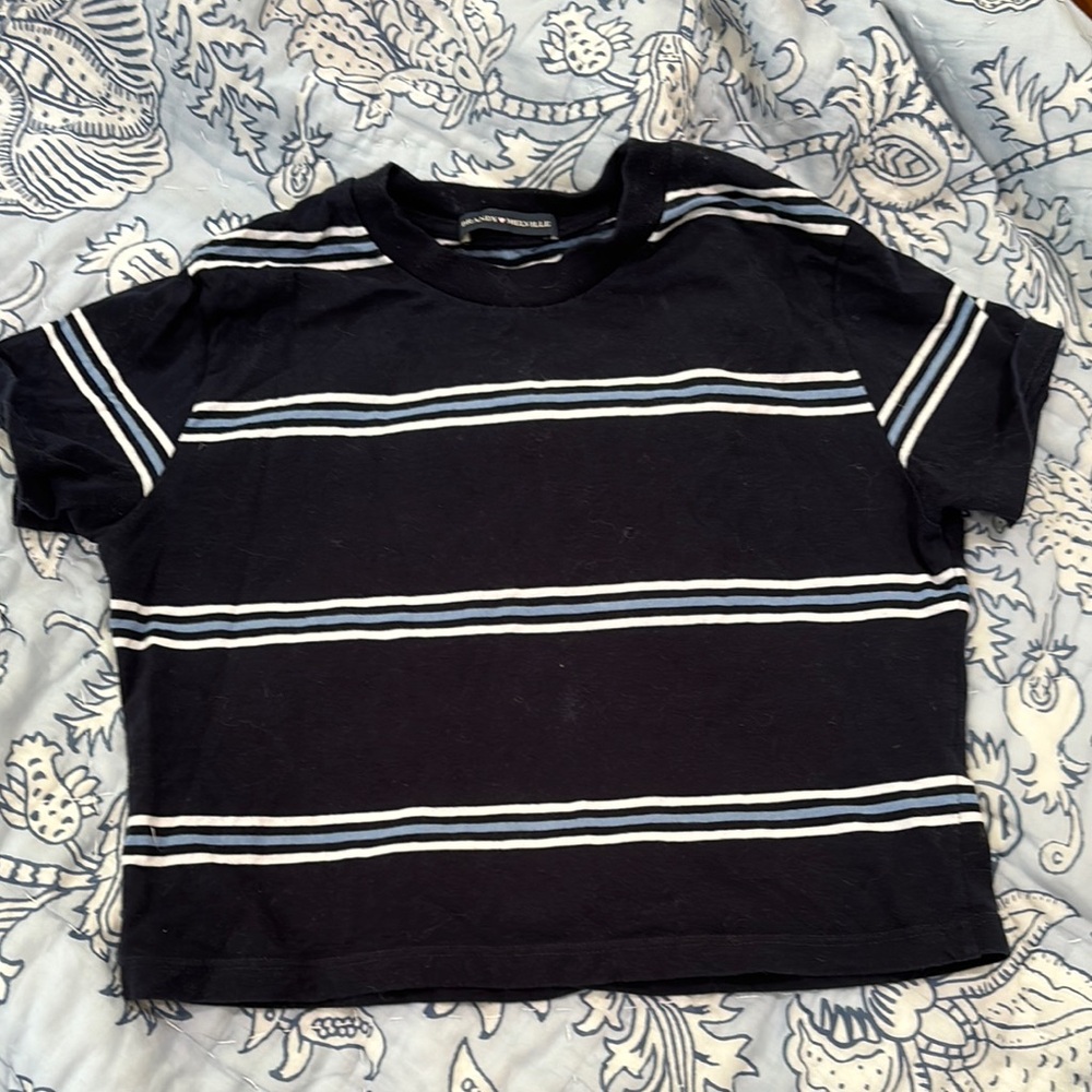 Brandy Melville Navy Blue striped short sleeve top